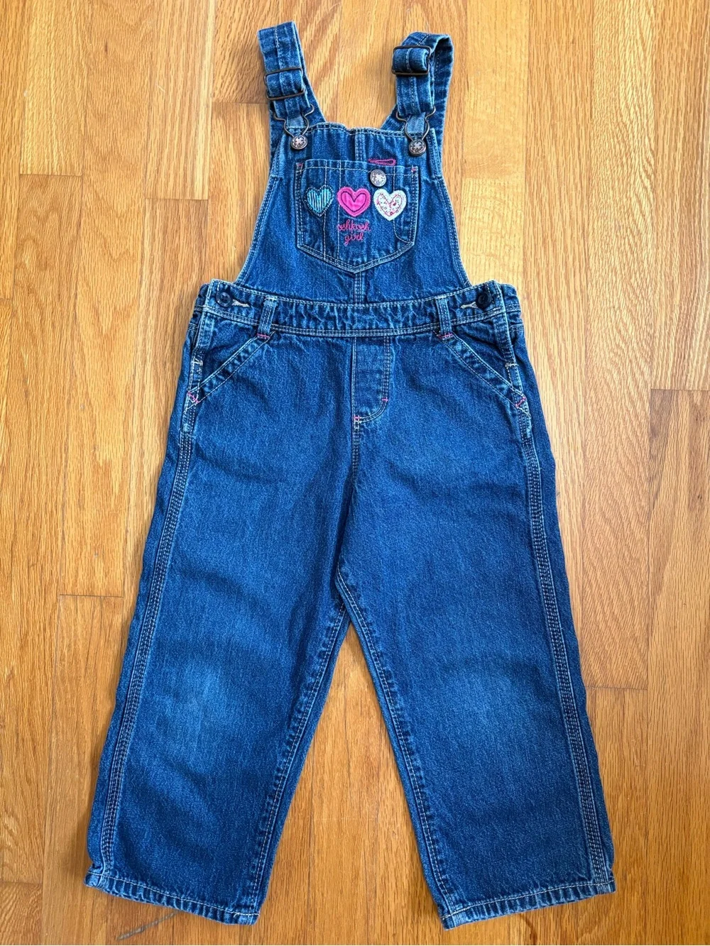 OshKosh B'Gosh Girl Jean Vestback Coveralls 3T Embroidery